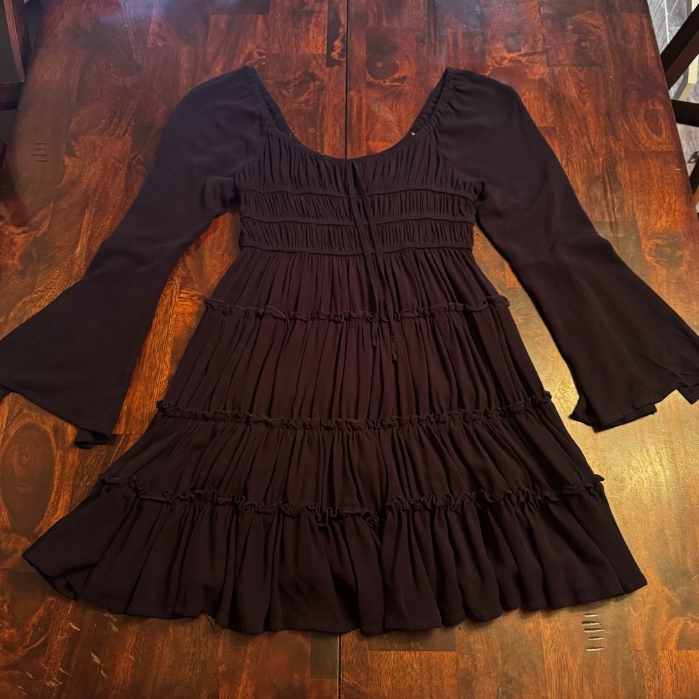 Long sleeve flared black dress